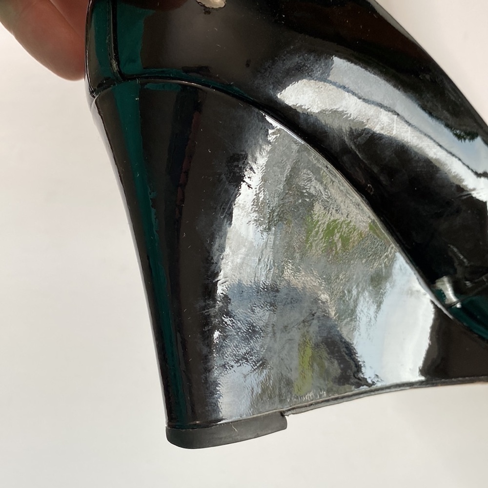 Coach patent leather wedge heels Sz 9 nine black - Picture 10 of 11